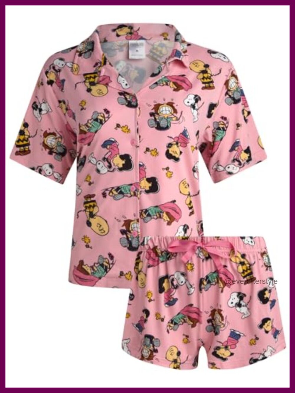 Snoopy Peanuts Women's Pajama Set Button Down Top & Shorts